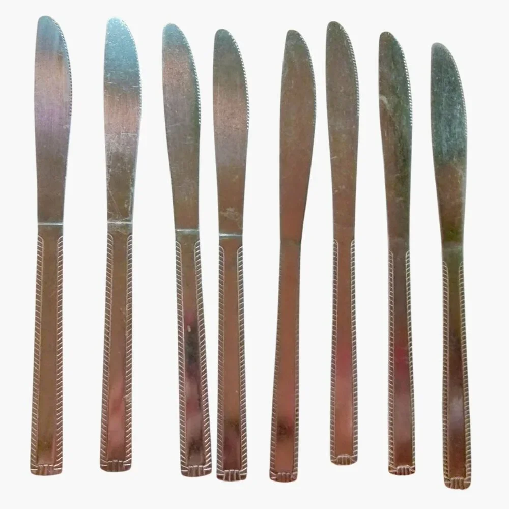 Stainless Steel Dinner Knives Classic Art Deco Border Replacement Craft lot 8